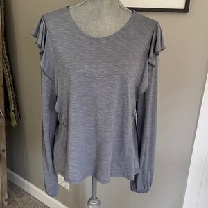 Garnet Hill Gray Long Sleeve Top with Ruffle Accents